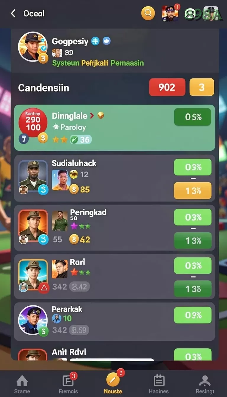 Cuplikan layar 9N9N — menu navigasi